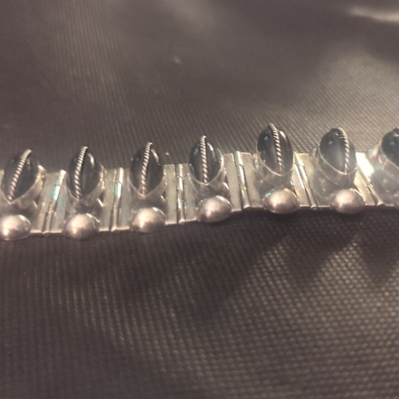 CHUNKY Vintage Mexican Sterling & Onyx Bracelet 1940s Brutalist - Picture 10 of 12